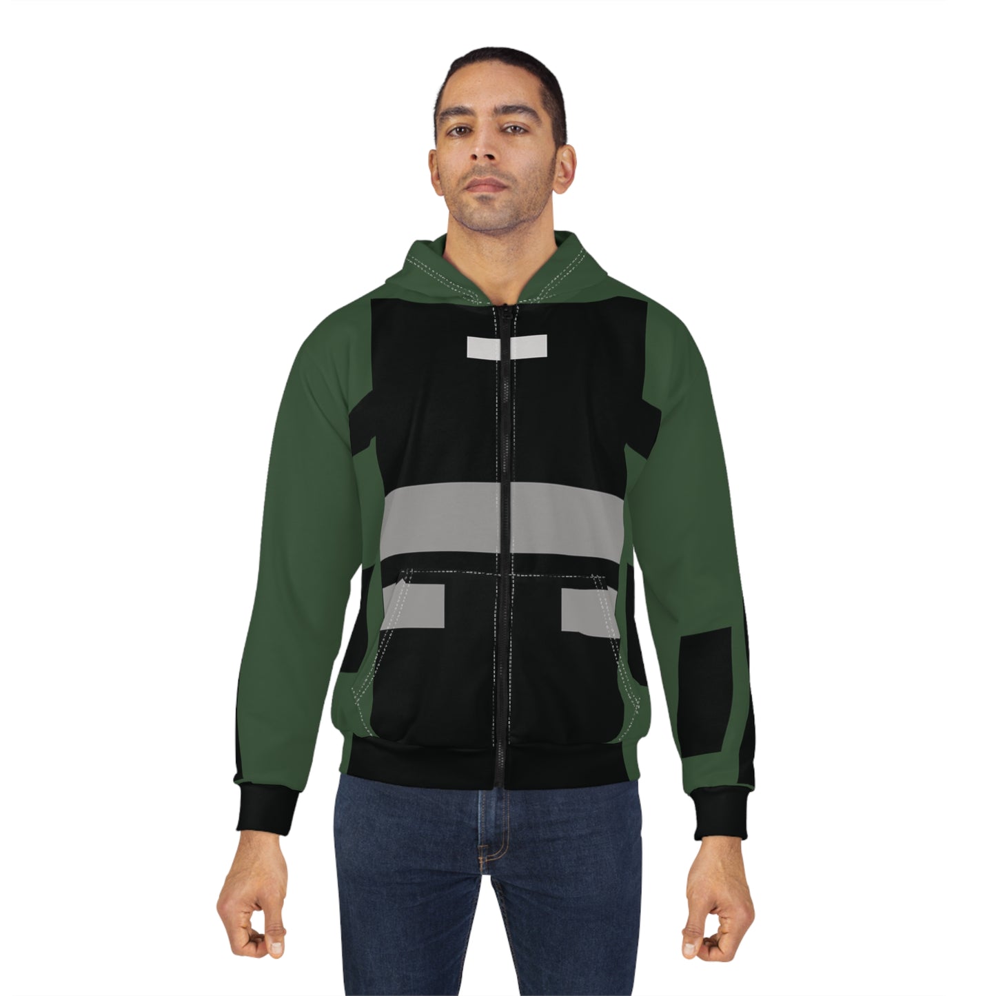 Military Green Zip Hoodie — Tactical Stripe Full-Zip Jacket