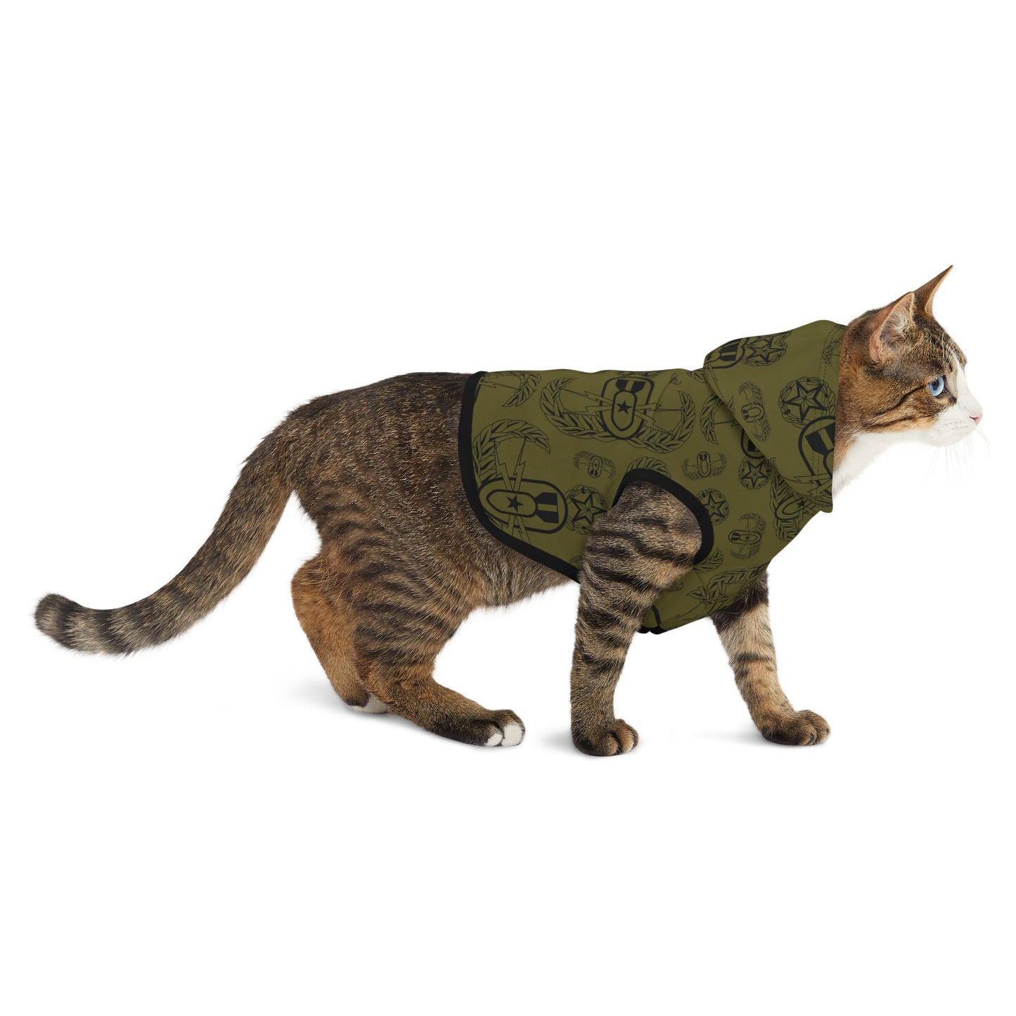 Print On Demand - Pet Hoodie — "EOD Badges x 3" (Black on Olive)