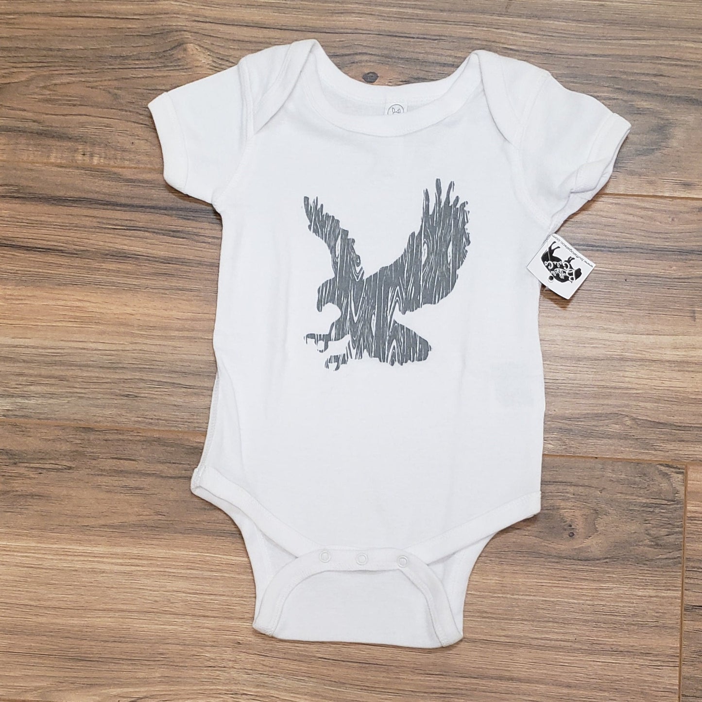 Onesie - "Wood Grain Eagle" (Grey on White)