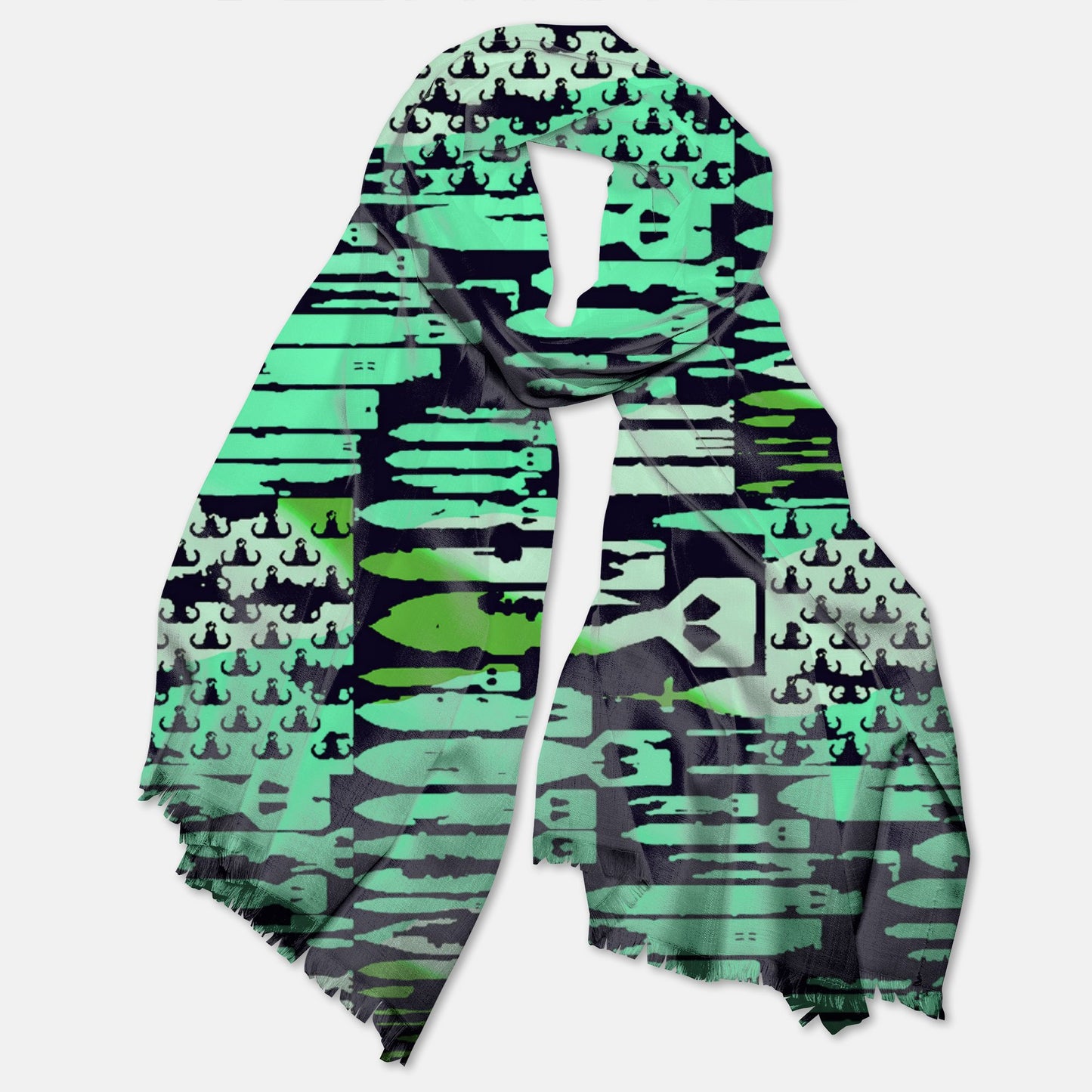 Print On Demand - Pashmina Scarf - "EOD Bomb Flag" (Greens on Blue)