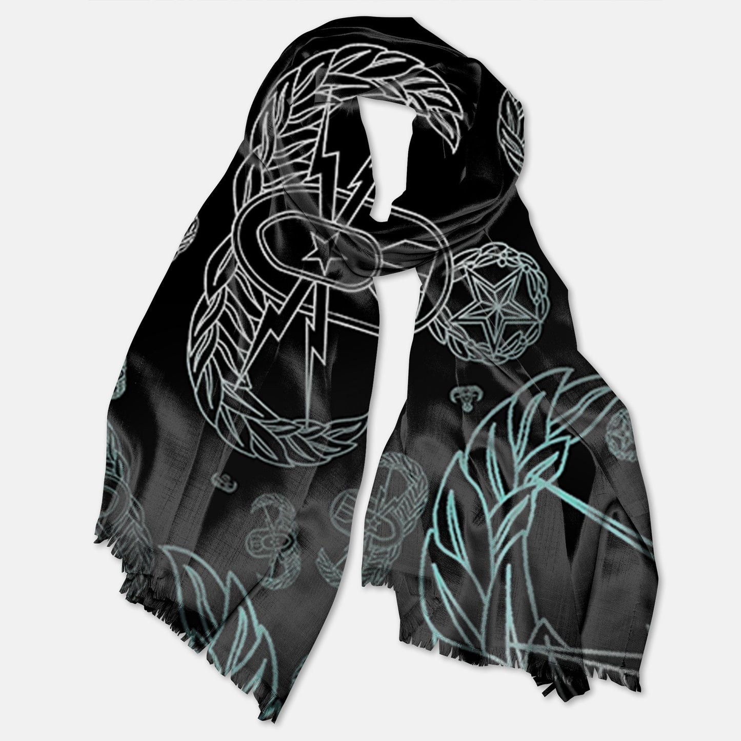 Print On Demand - Pashmina Scarf - "EOD Mixed Badges" (Faded Turquoise)