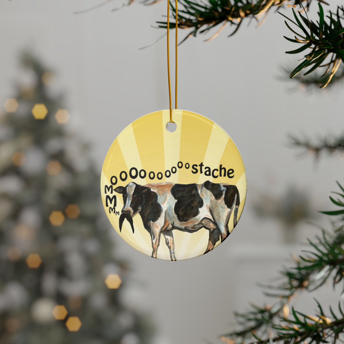 Ornament - "MmmMoooooostache Cow"
