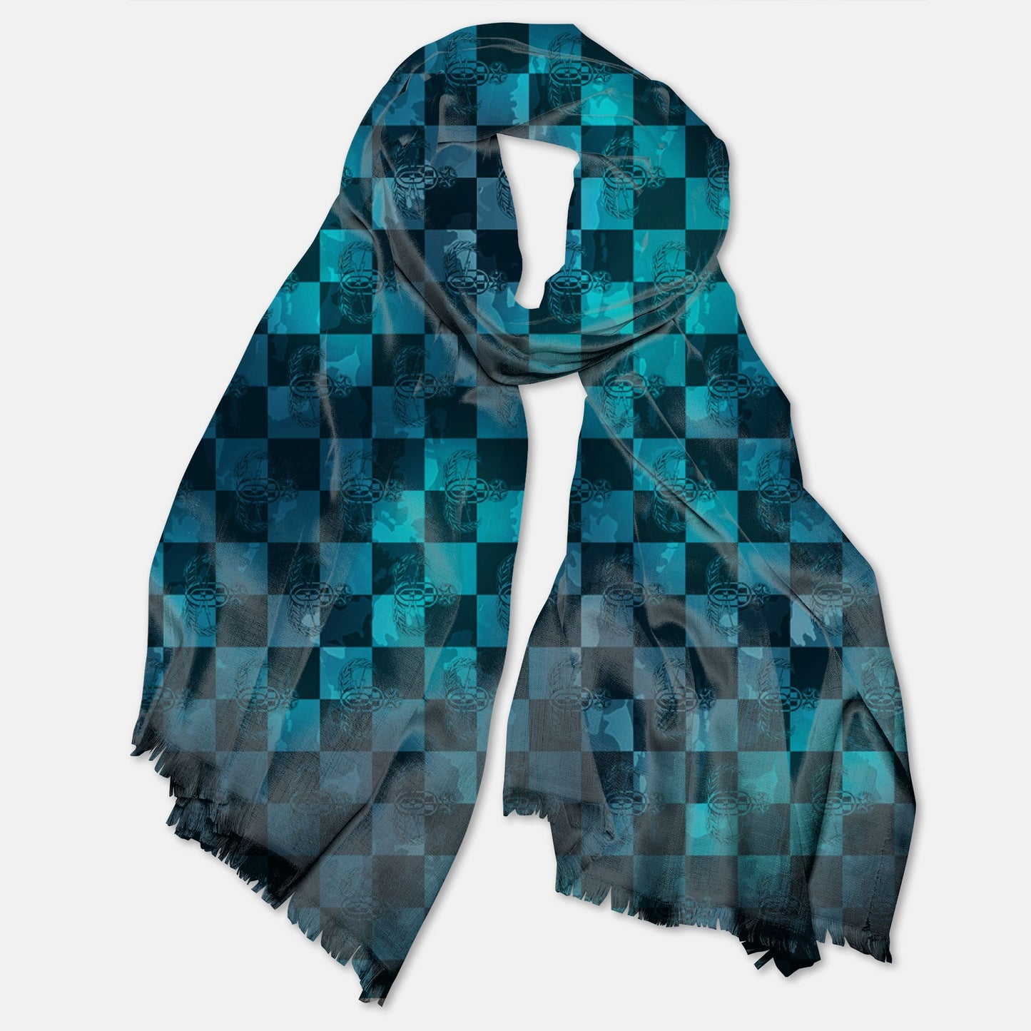 Print On Demand - Pashmina Scarf - "EOD Buffoulage Checkered Flag" (Teal)