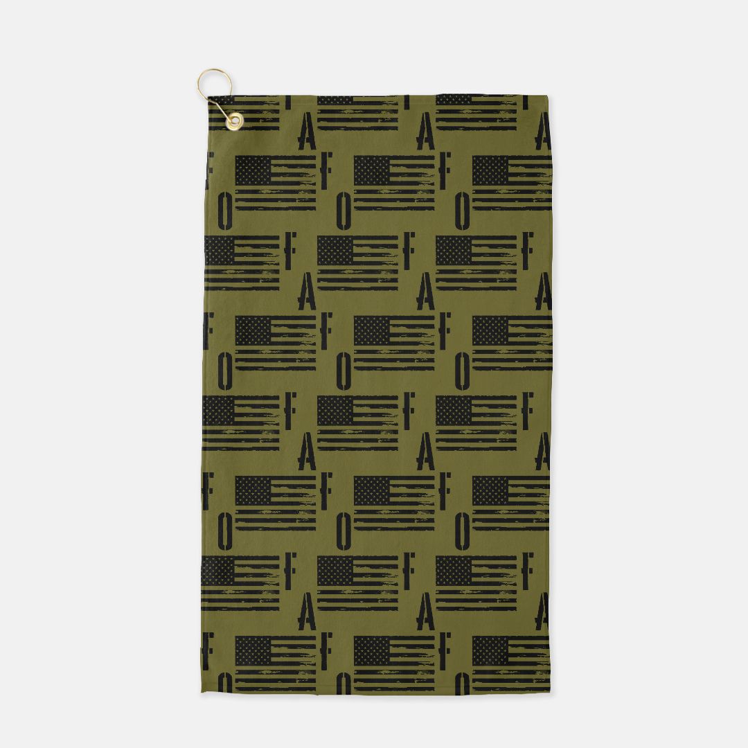 Golf Towel - "FAFO American Flag" (Olive Green)