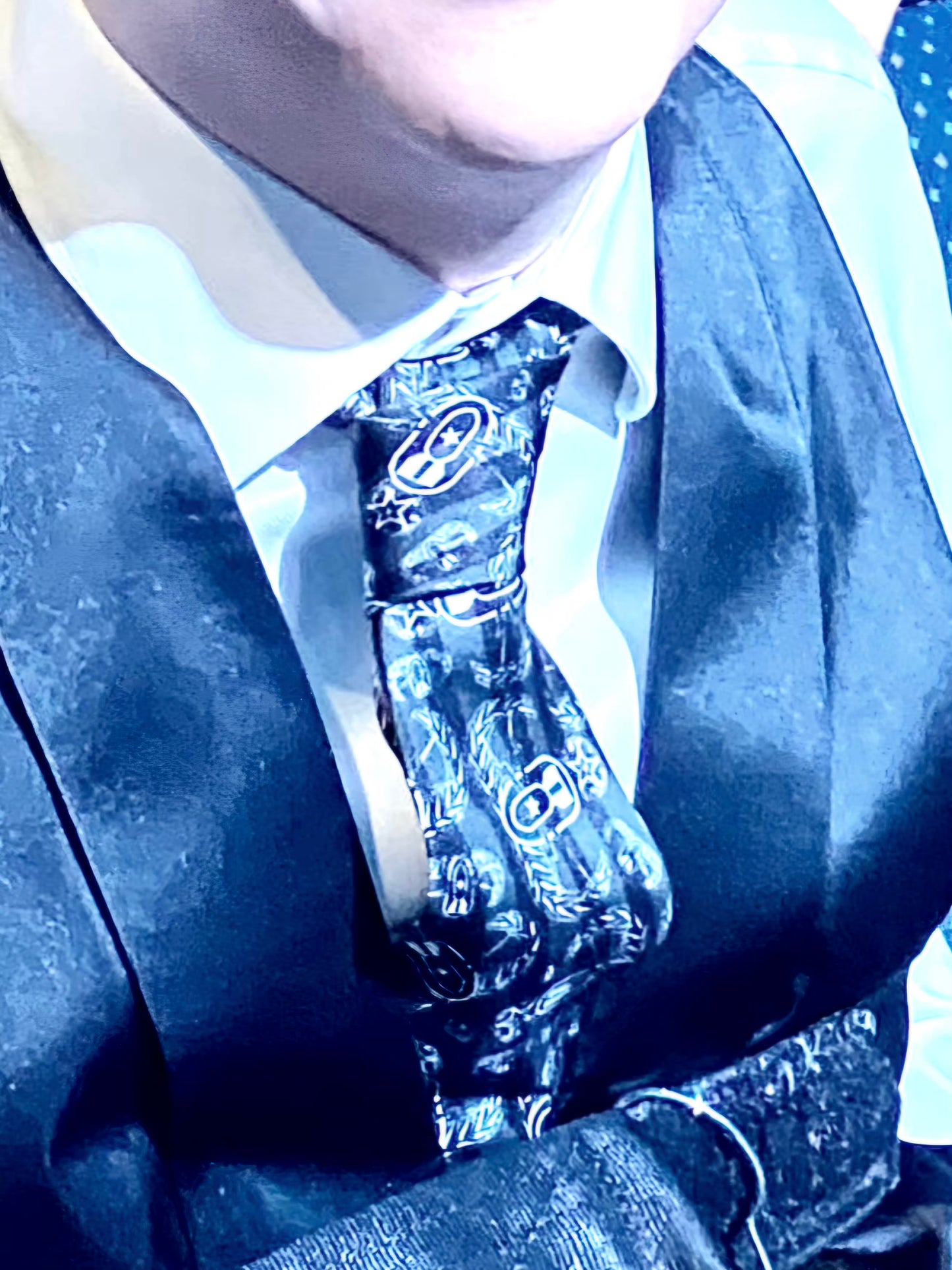 Necktie - "Badges & Stripes" (black & White)