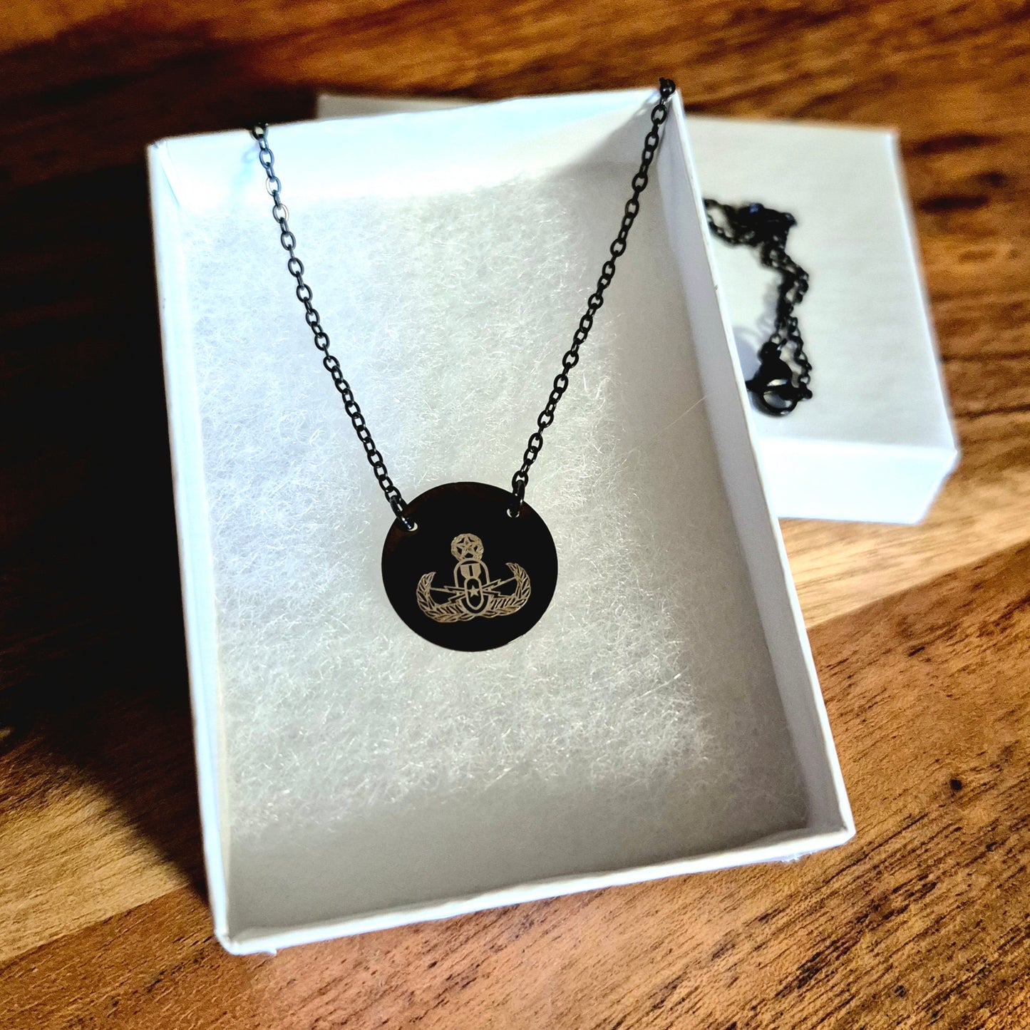 Engraved Circle Necklace - "EOD Master Badge" - (Black In-Stock)
