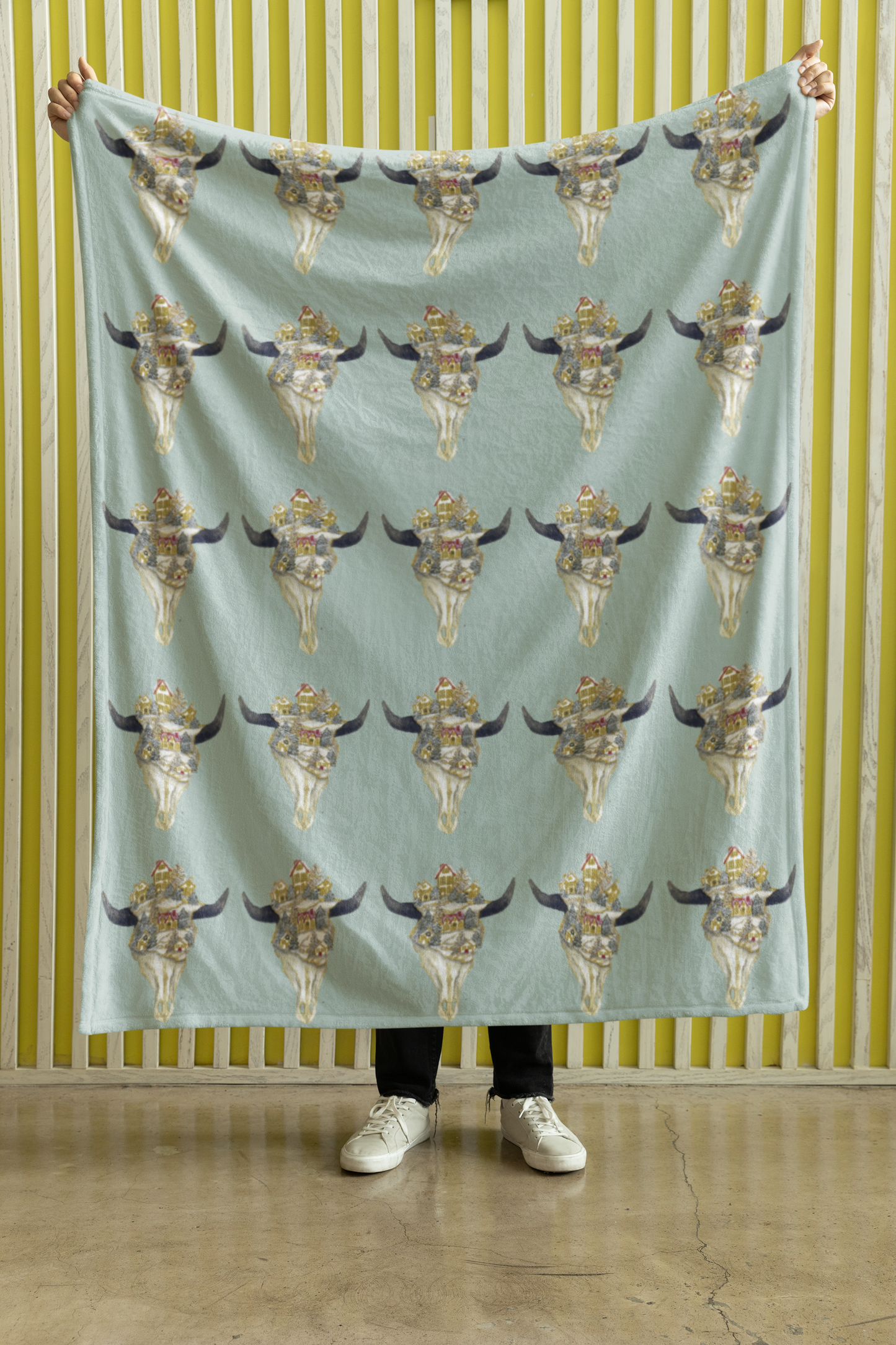 Plush Throw Blanket - "Christmas Village Skulls"