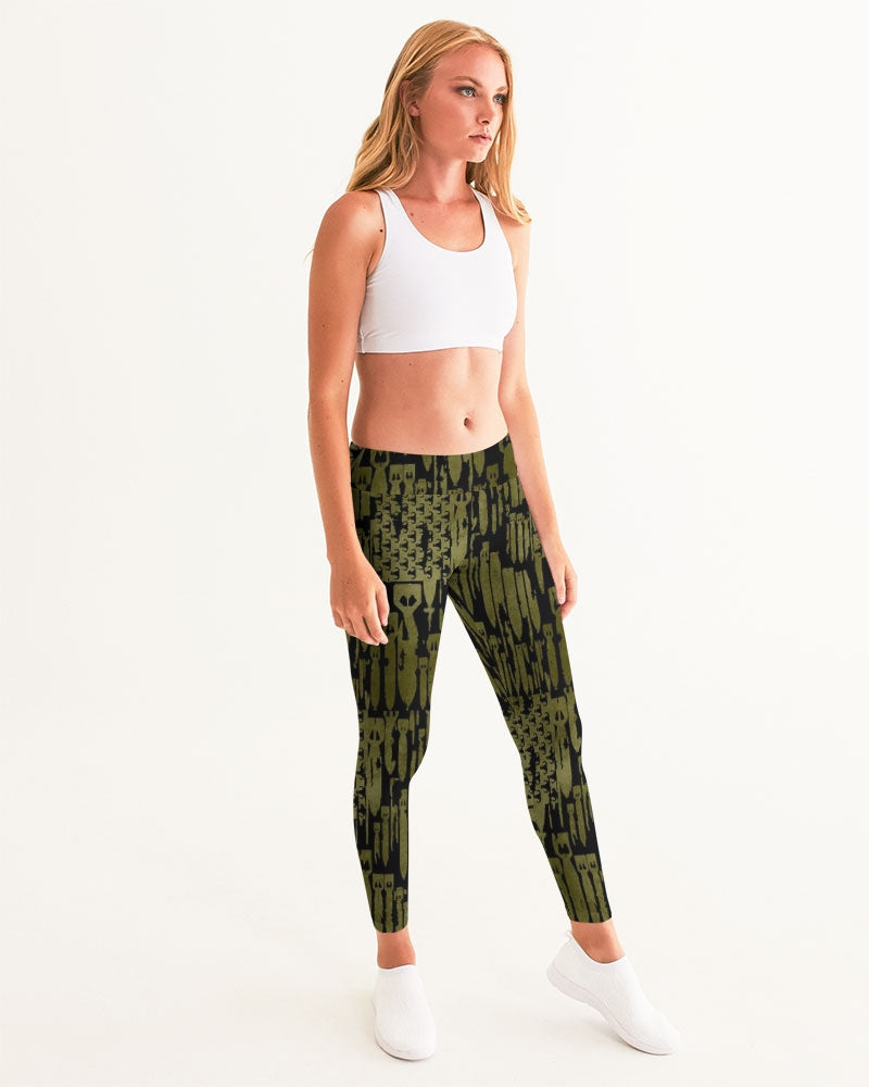 Mid-Rise Yoga Pants - "EOD Bomb Flag" (OD Green on Black)