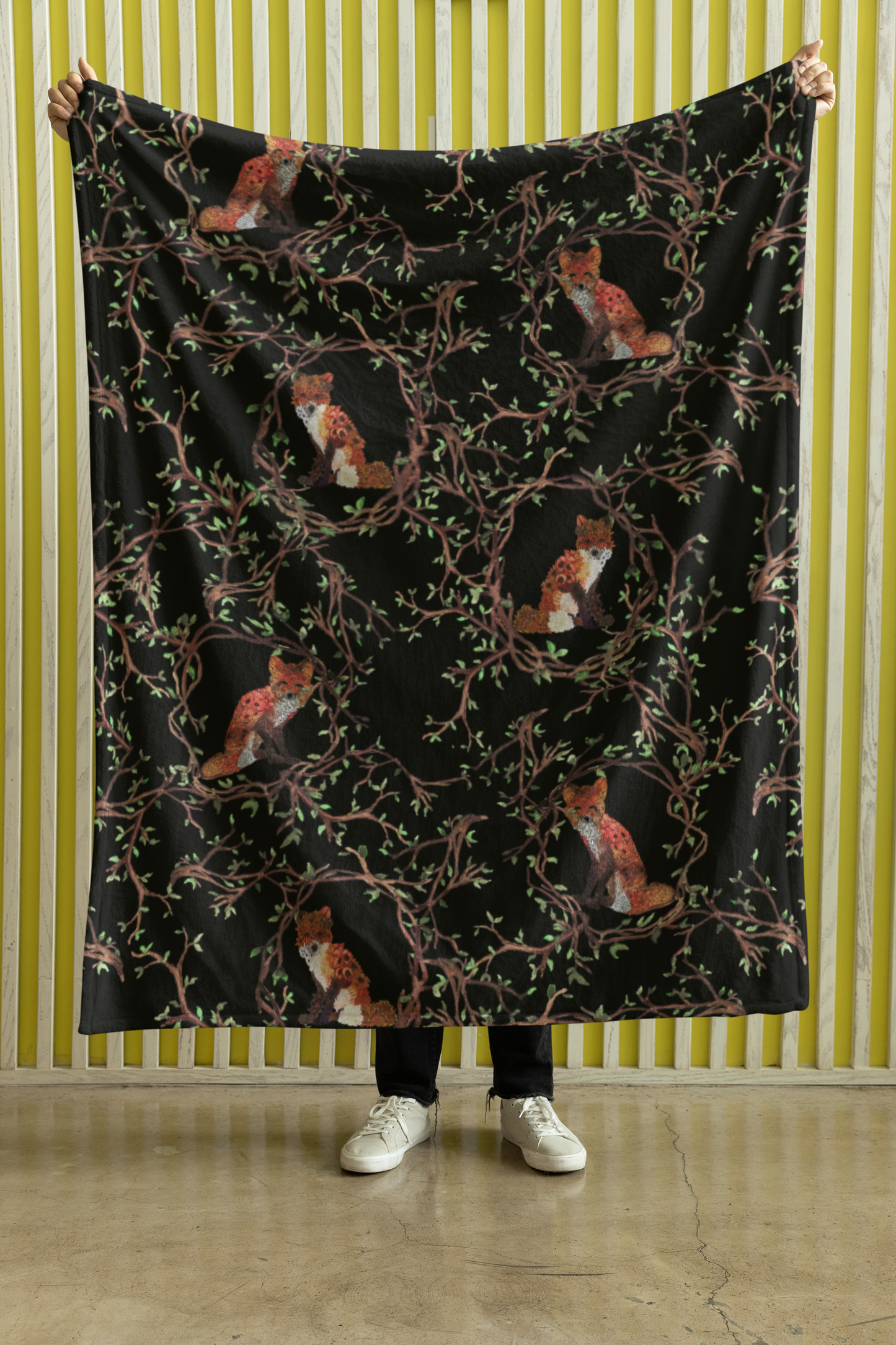Plush Throw Blanket - "Floral Fox"