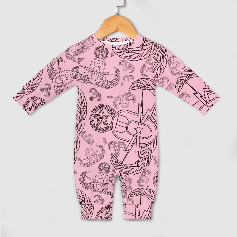 Baby Romper - "EOD Mixed Badges" (Black on Baby Pink)