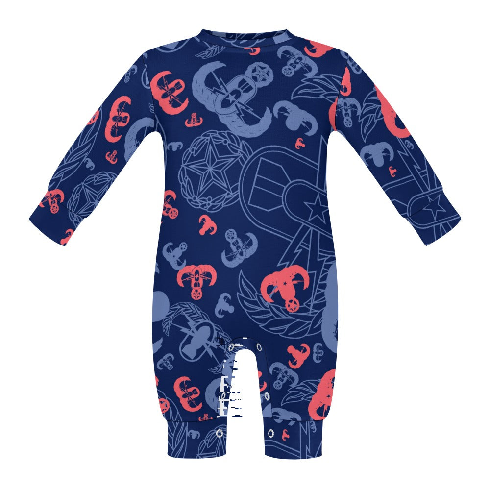 Baby Romper - "EOD Party" (Coral on Blue)