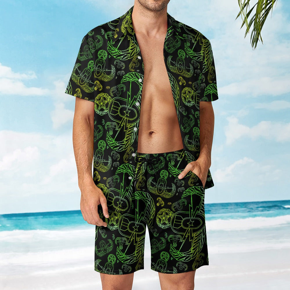 Leisure Beach Suit - "EOD Mixed Badges" (Lemon Lime on Black)