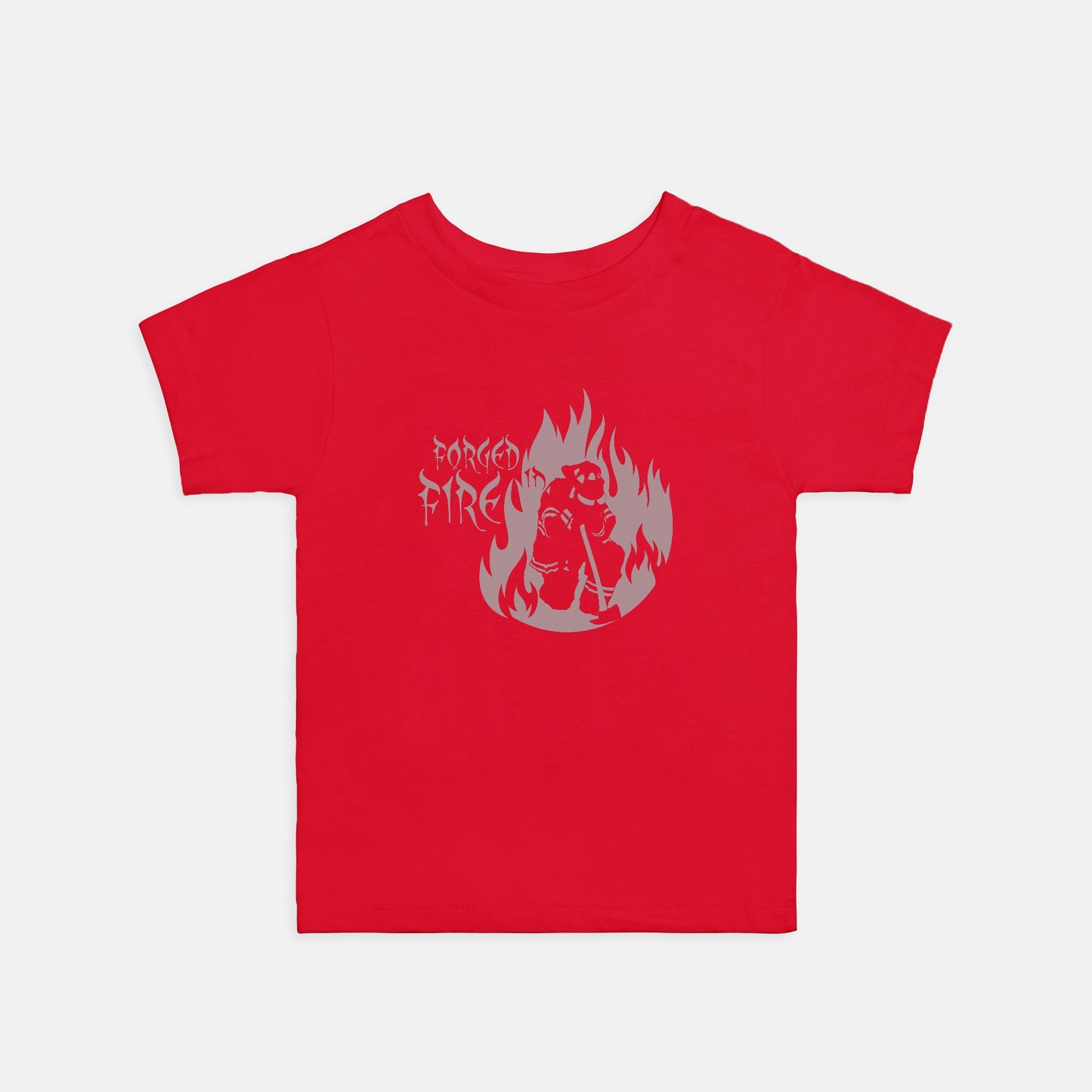 Toddler T-shirt - "Forged in Fire" (Grey on Red)