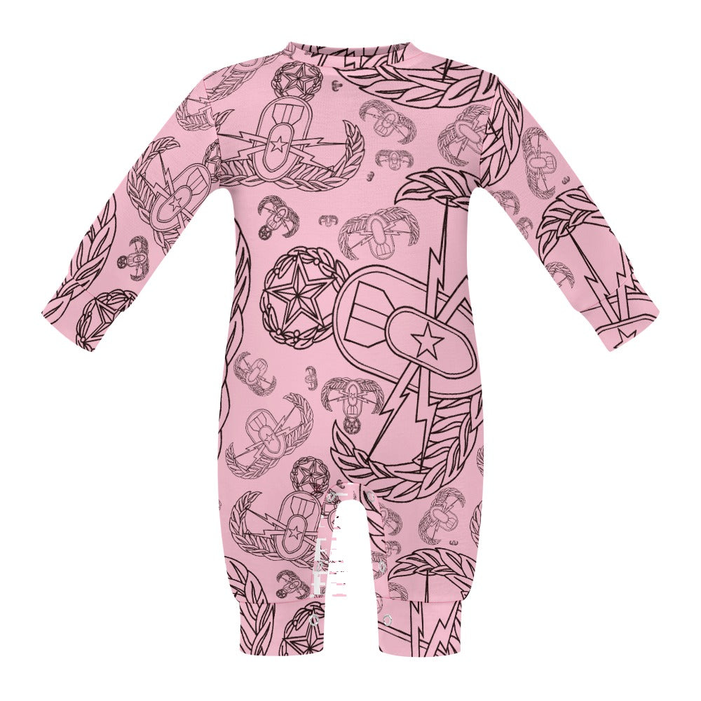 Baby Romper - "EOD Mixed Badges" (Black on Baby Pink)