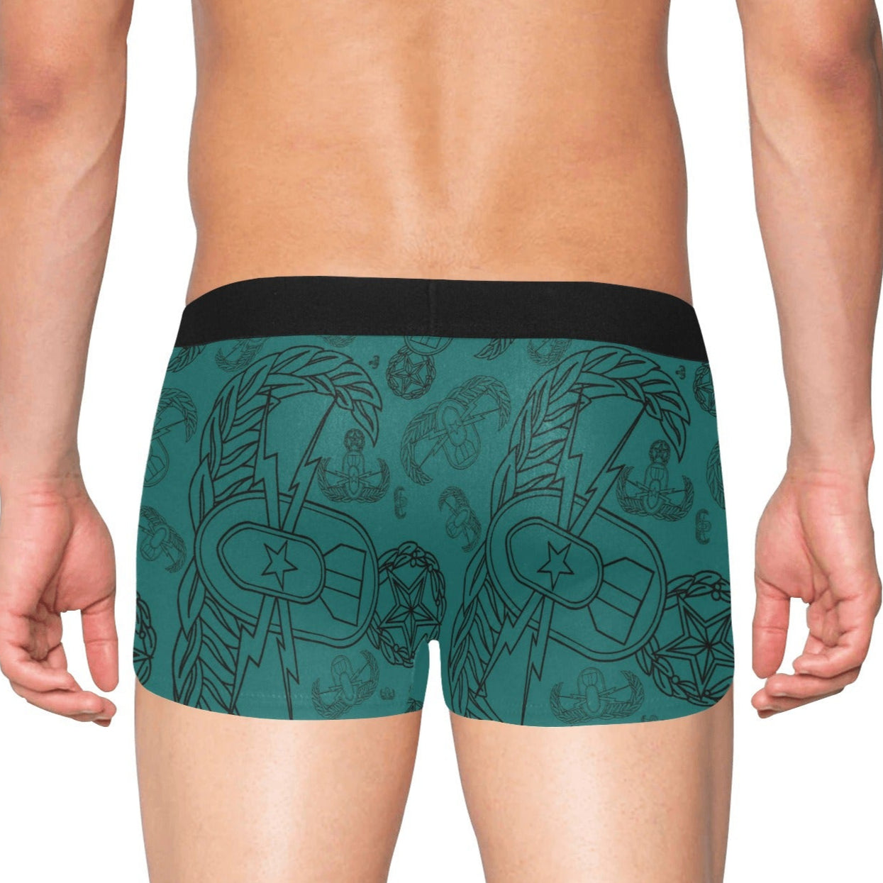 Men's Boxer Briefs with Fly - "EOD Mixed Badges" (Black on Teal)