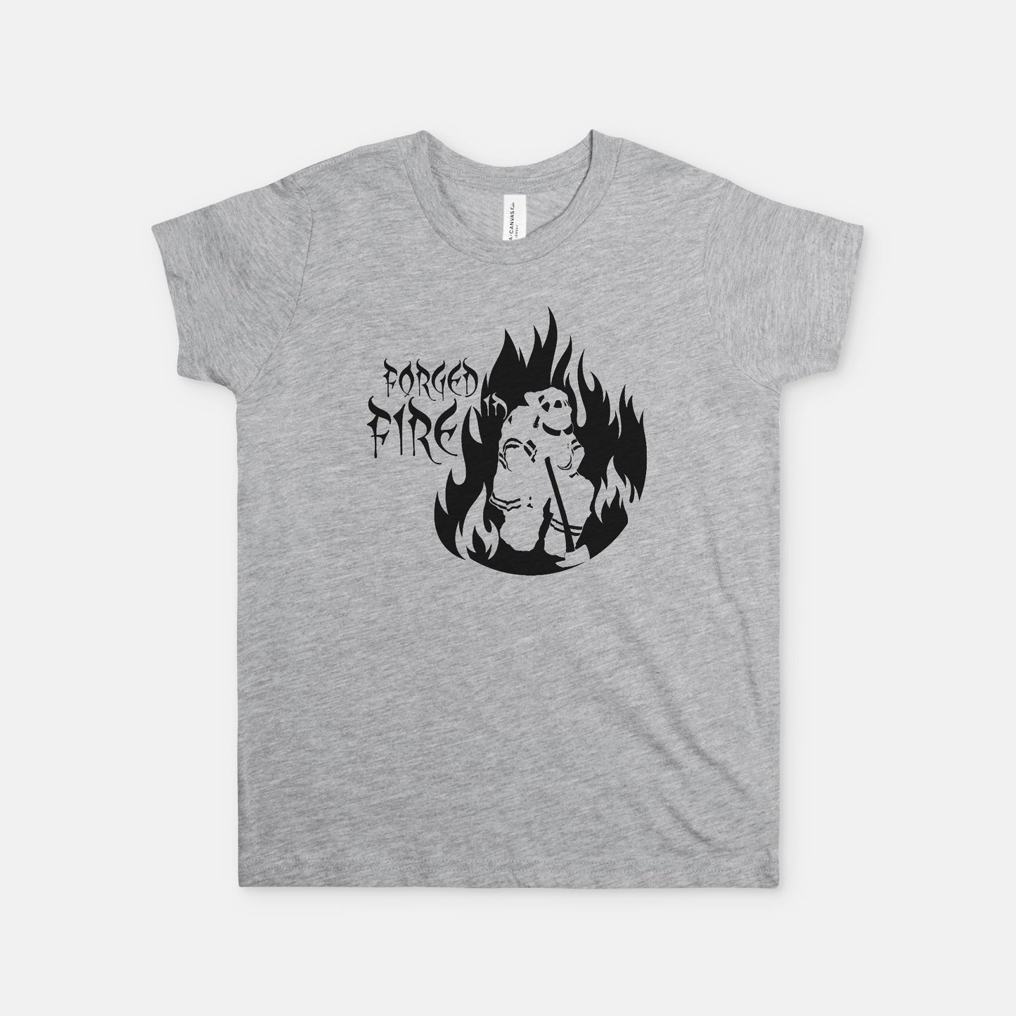 Youth T-shirt - "Forged in Fire" (Black on Grey)