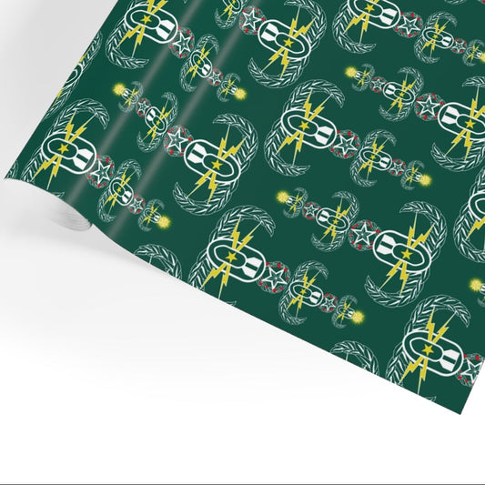 Green fabric with a pattern of yellow and white designs on a white background