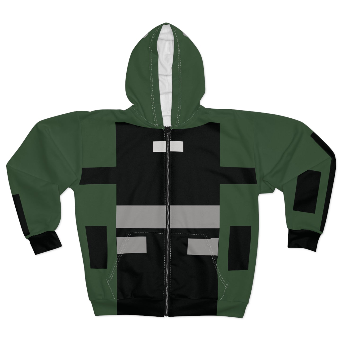 Military Green Zip Hoodie — Tactical Stripe Full-Zip Jacket