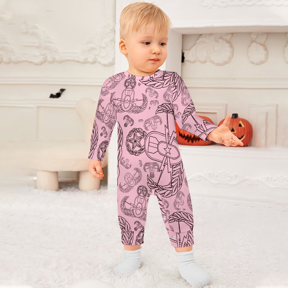 Baby Romper - "EOD Mixed Badges" (Black on Baby Pink)