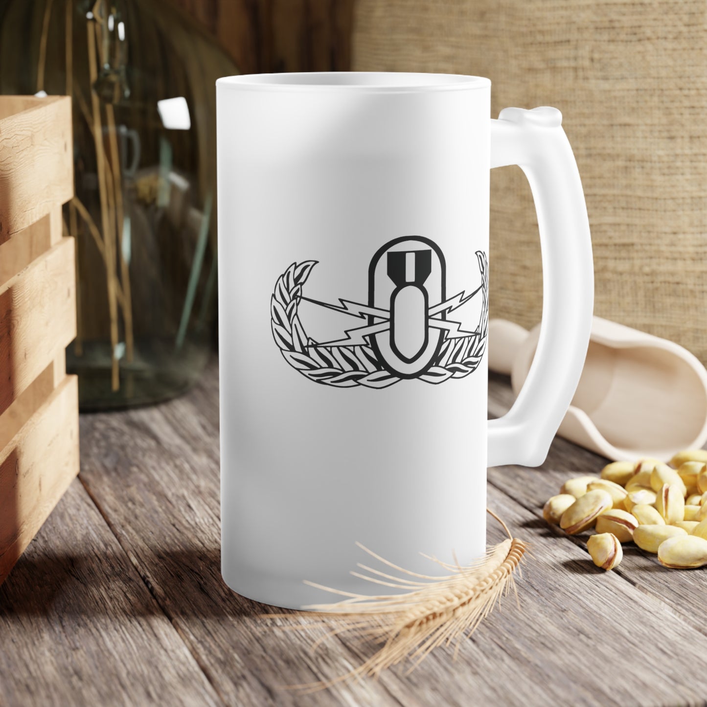 Frosted Glass Beer Mug — Minimal Laurel Star Logo Pint