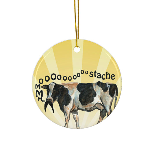 Ornament - "MmmMoooooostache Cow"