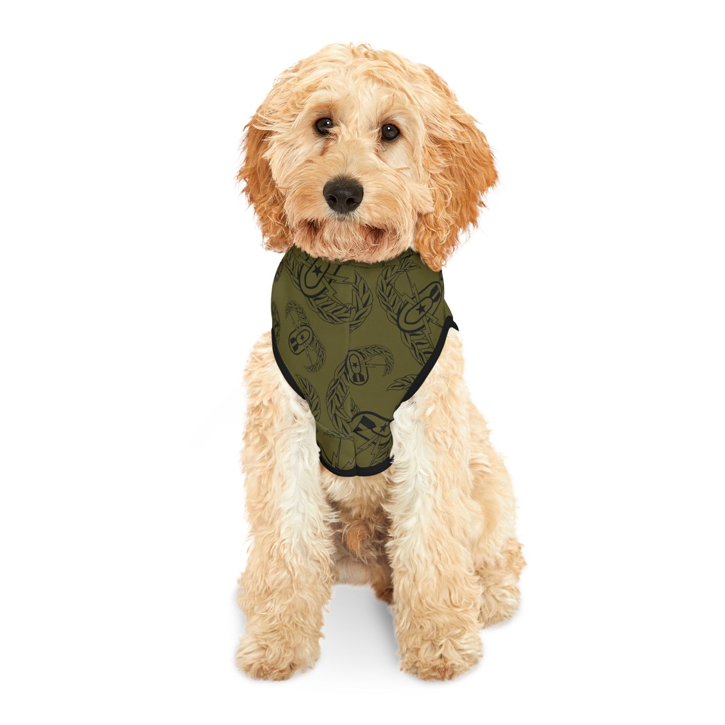 Print On Demand - Pet Hoodie — "EOD Badges x 3" (Black on Olive)