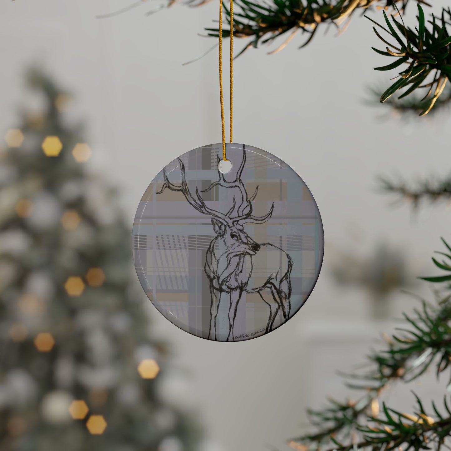 Ornament - "Elk on Plaid"