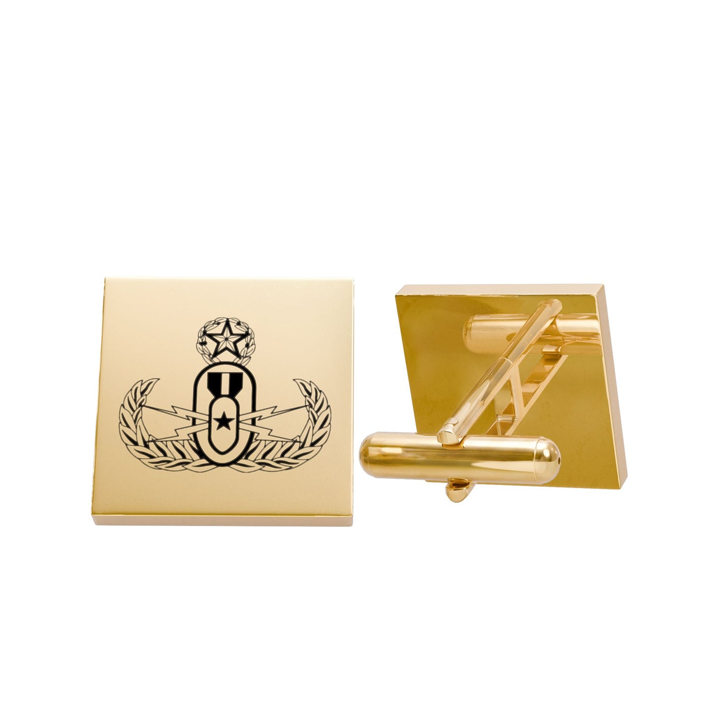 Gold Crest Cufflinks — Engraved Laurel Emblem Formal Accessory