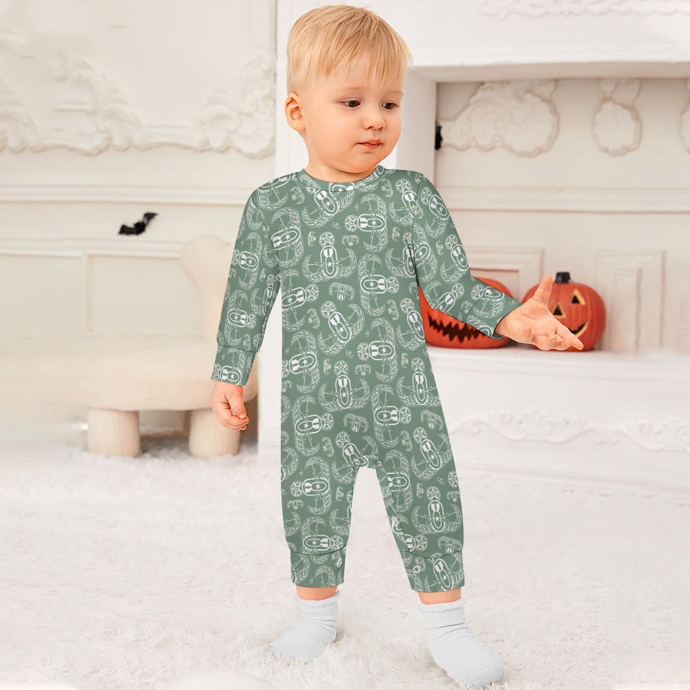 Baby Romper - "EOD Badges X 3" (White on Sage)