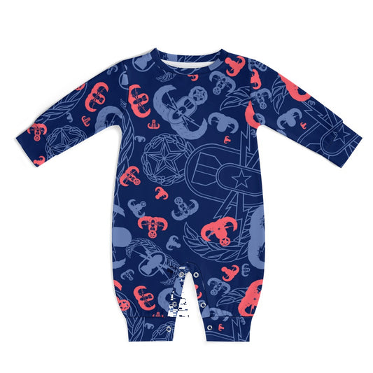 Baby Romper - "EOD Party" (Coral on Blue)