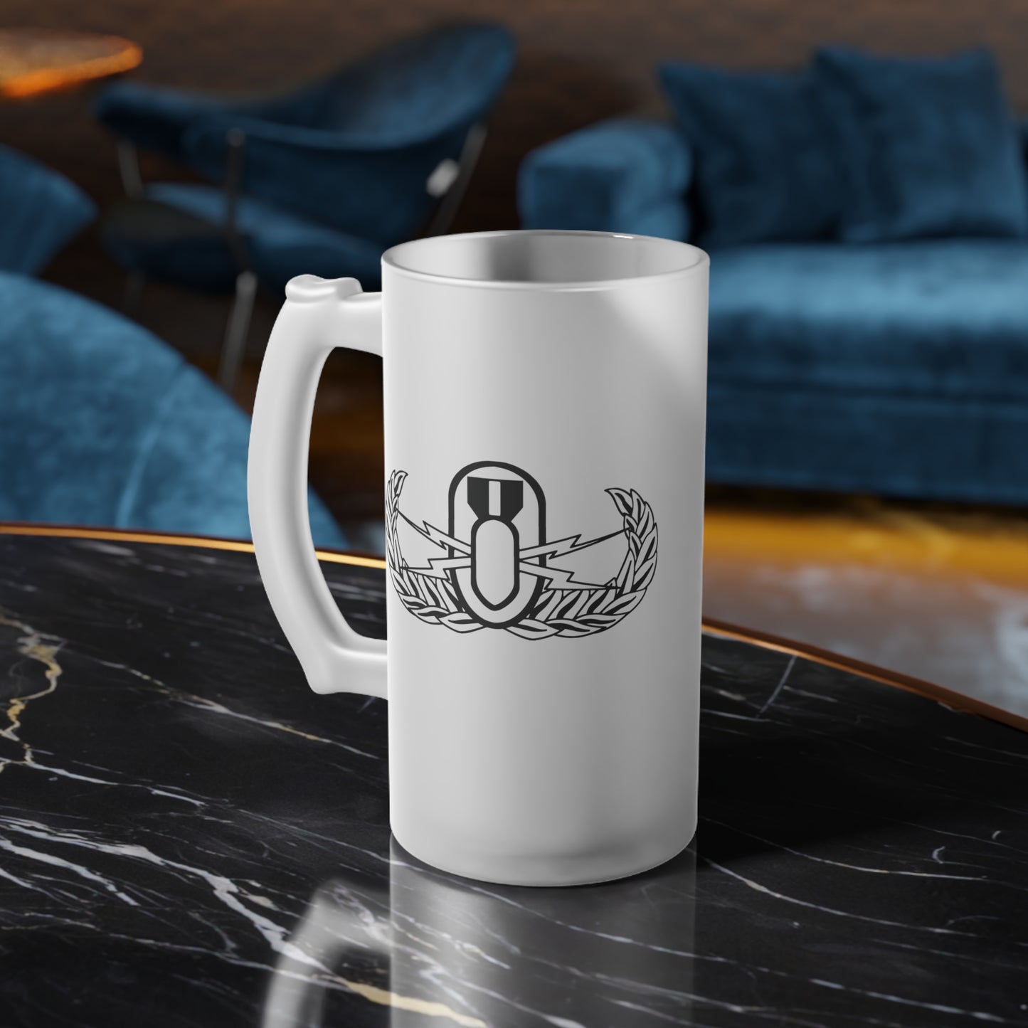 Frosted Glass Beer Mug — Minimal Laurel Star Logo Pint
