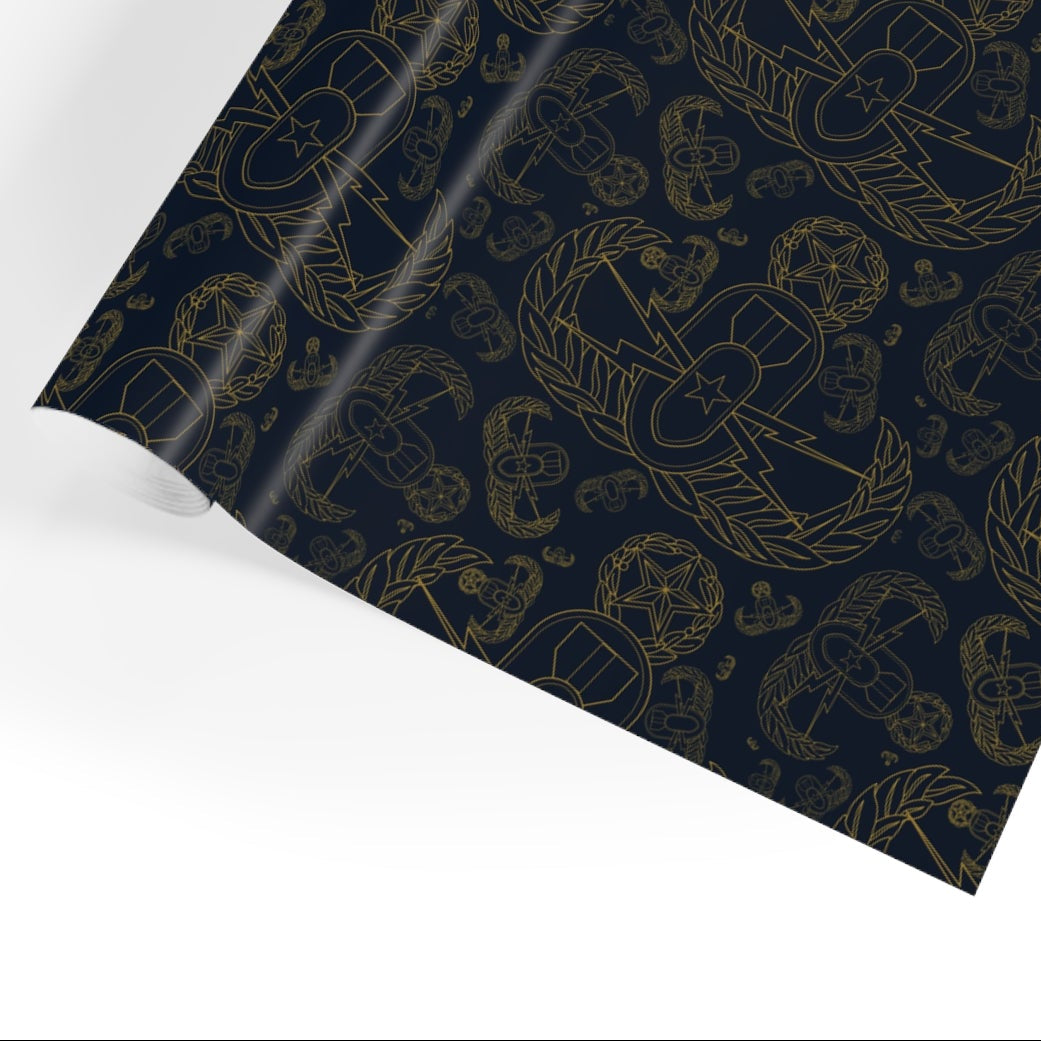 Wrapping Paper - "EOD Mixed Badges" (Gold on Dark Blue)