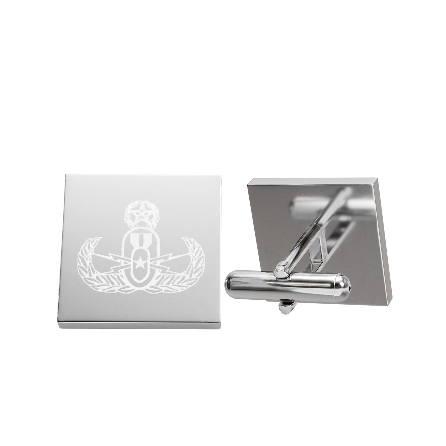 Gold Square Cufflinks with White Crest Motif — Elegant Formal Accessory