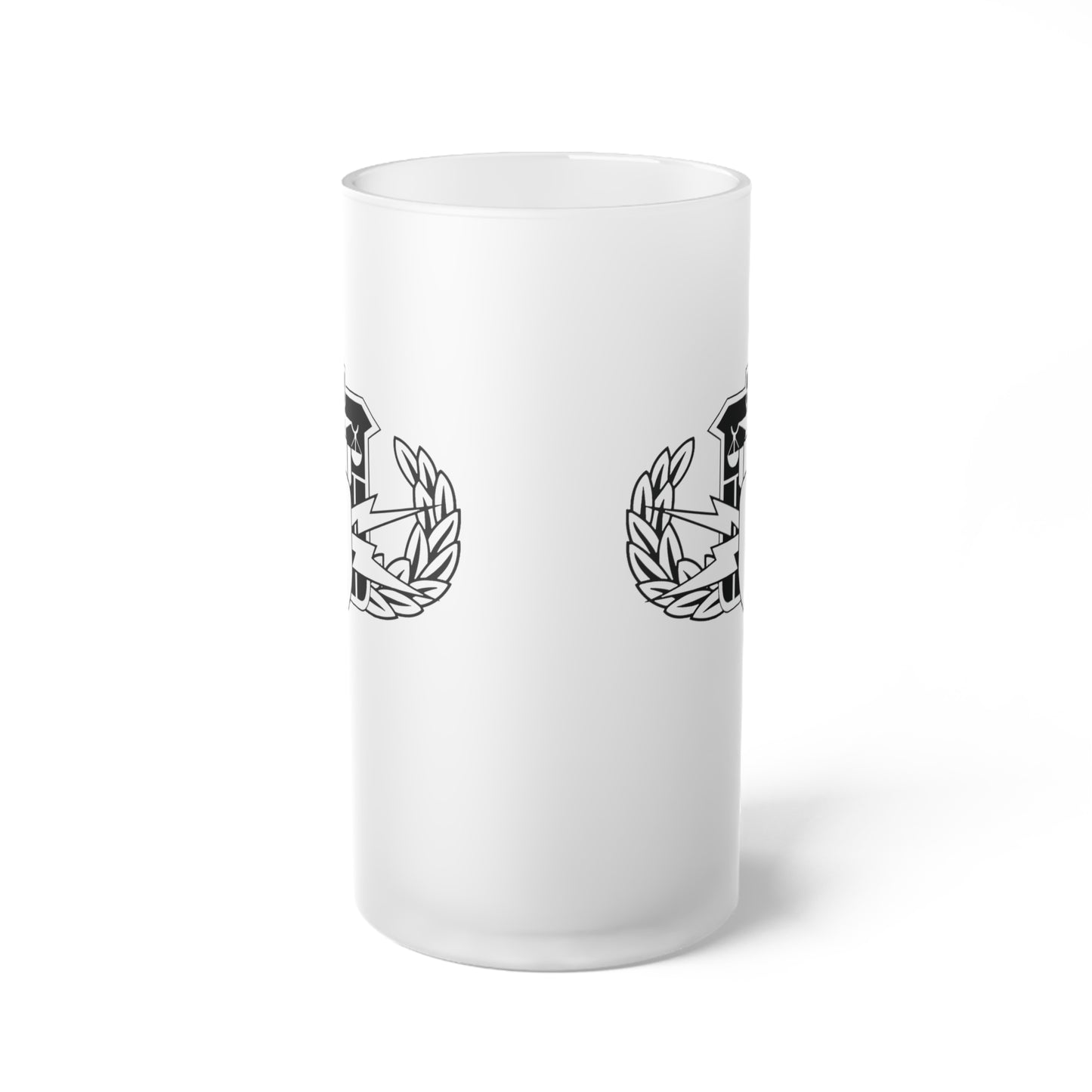 Frosted Beer Mug — Minimal Laurel Emblem Glass Stein