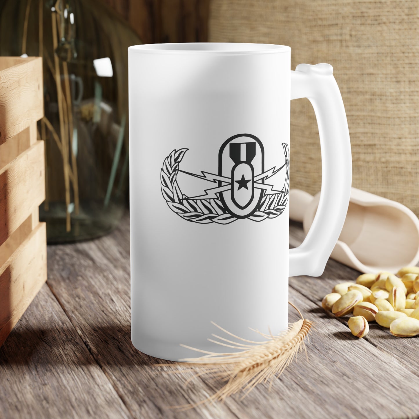 Frosted Glass Stein - "EOD Senior Badge"