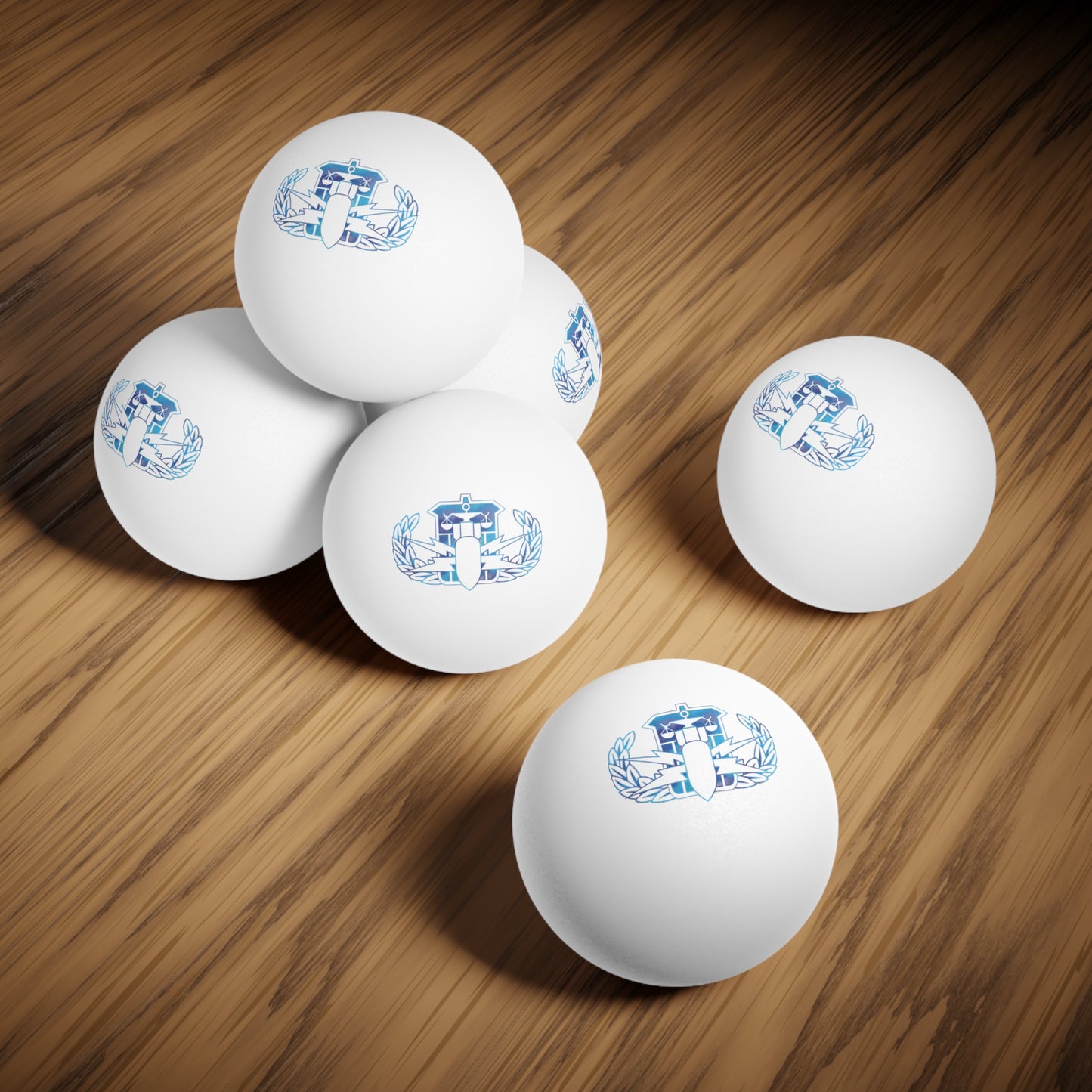 Ping Pong Balls — 6-Pack Table Tennis Balls with Blue Military Crest Design