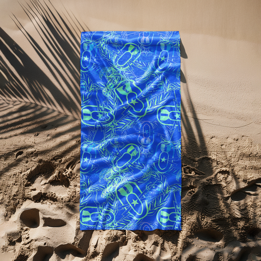 Beach Towel - "It's 5 o'clock Somewhere" Green on Blue