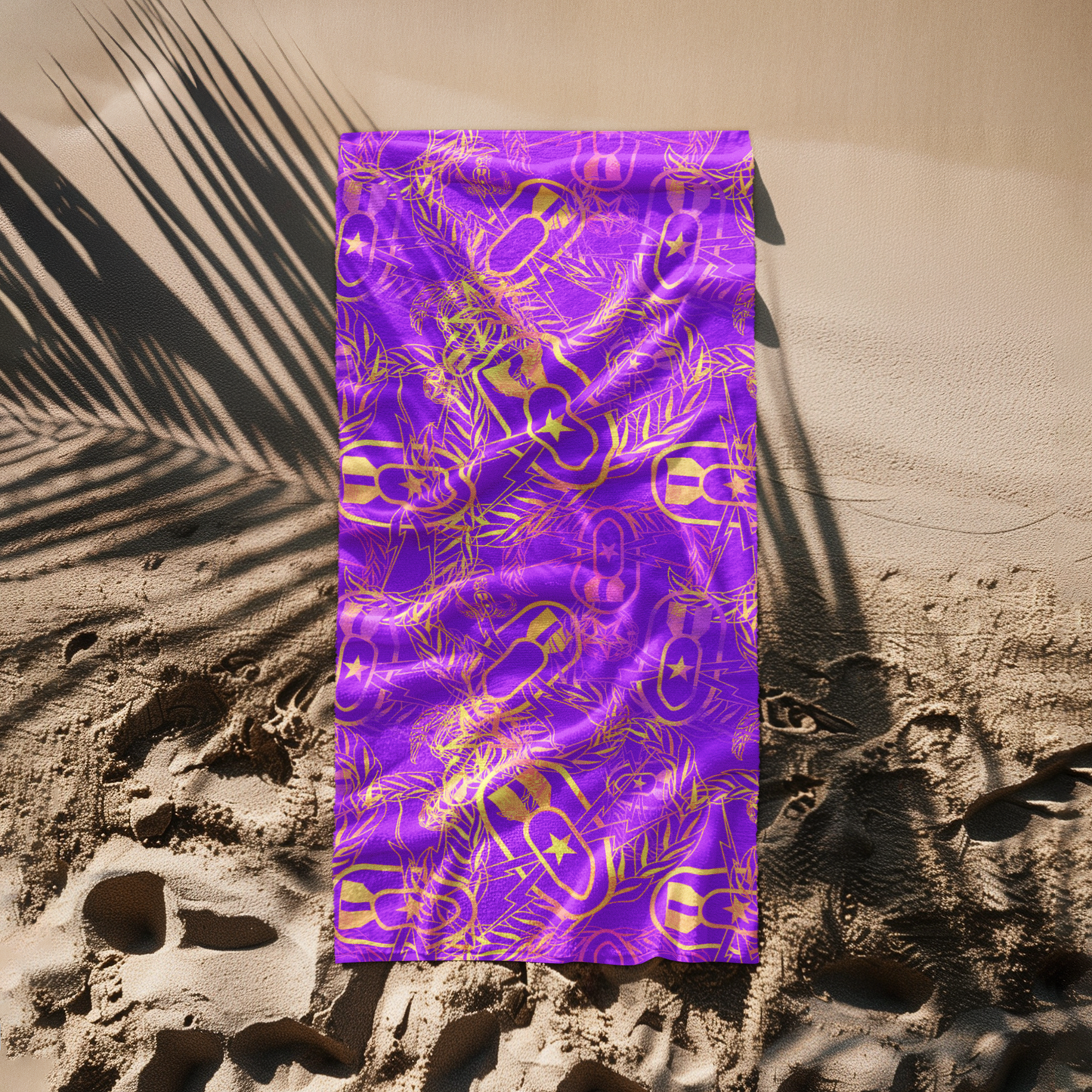 Beach Towel - "It's 5 o'clock Somewhere" Yellow on Purple