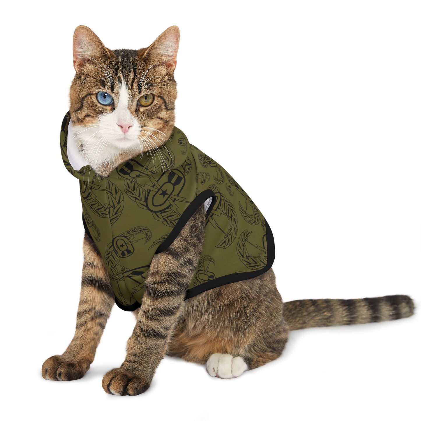Print On Demand - Pet Hoodie — "EOD Badges x 3" (Black on Olive)
