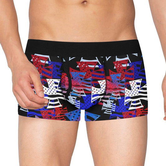 Men's Boxer Briefs with Fly - "American Iron Cross Graffiti" (RWB)