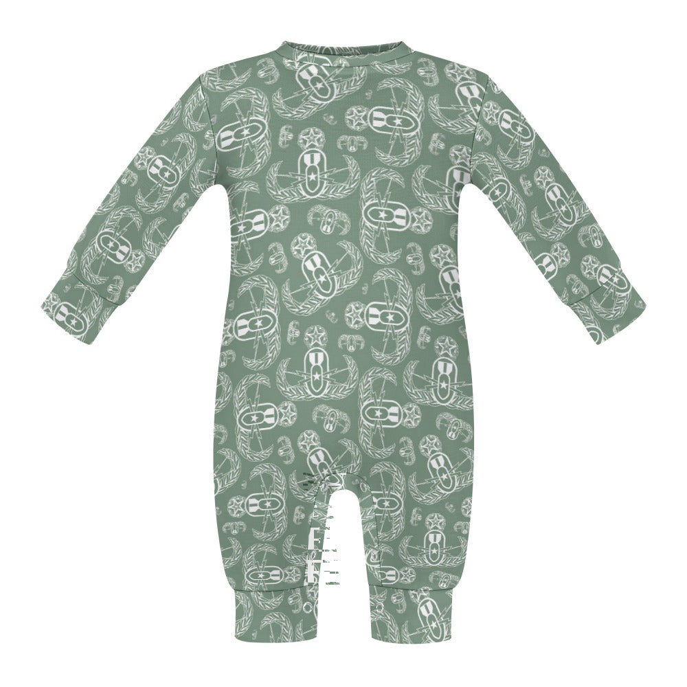 Baby Romper - "EOD Badges X 3" (White on Sage)