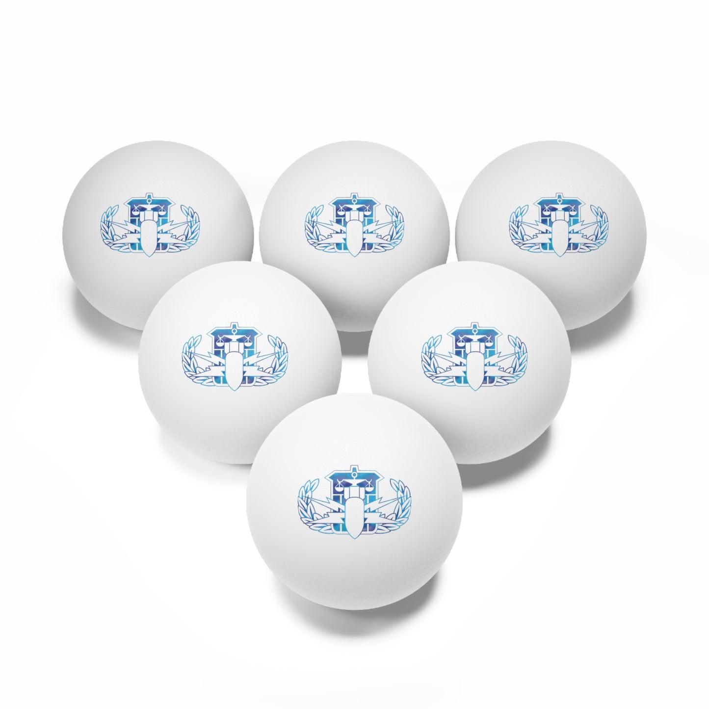 Ping Pong Balls — 6-Pack Table Tennis Balls with Blue Military Crest Design