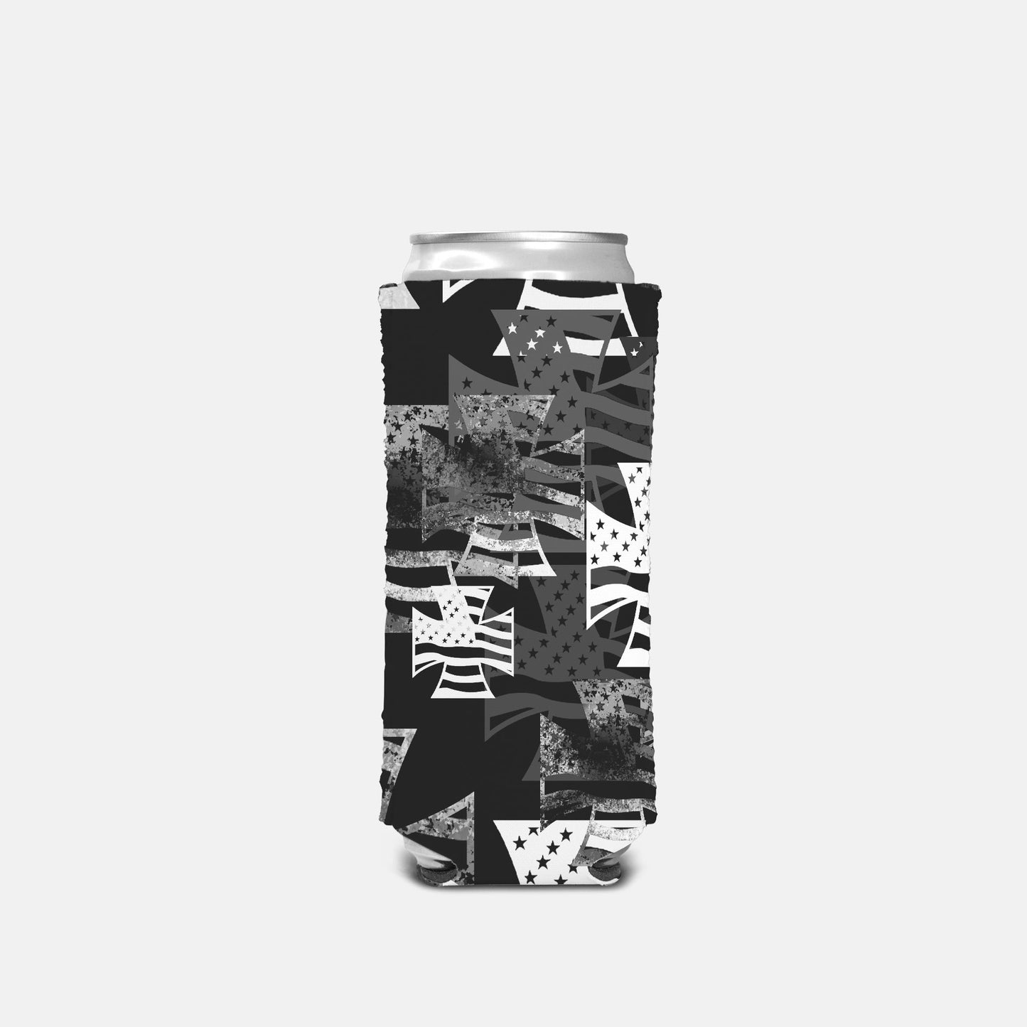 Print On Demand - Slim Can Cooler - "American Iron Cross Graffiti"