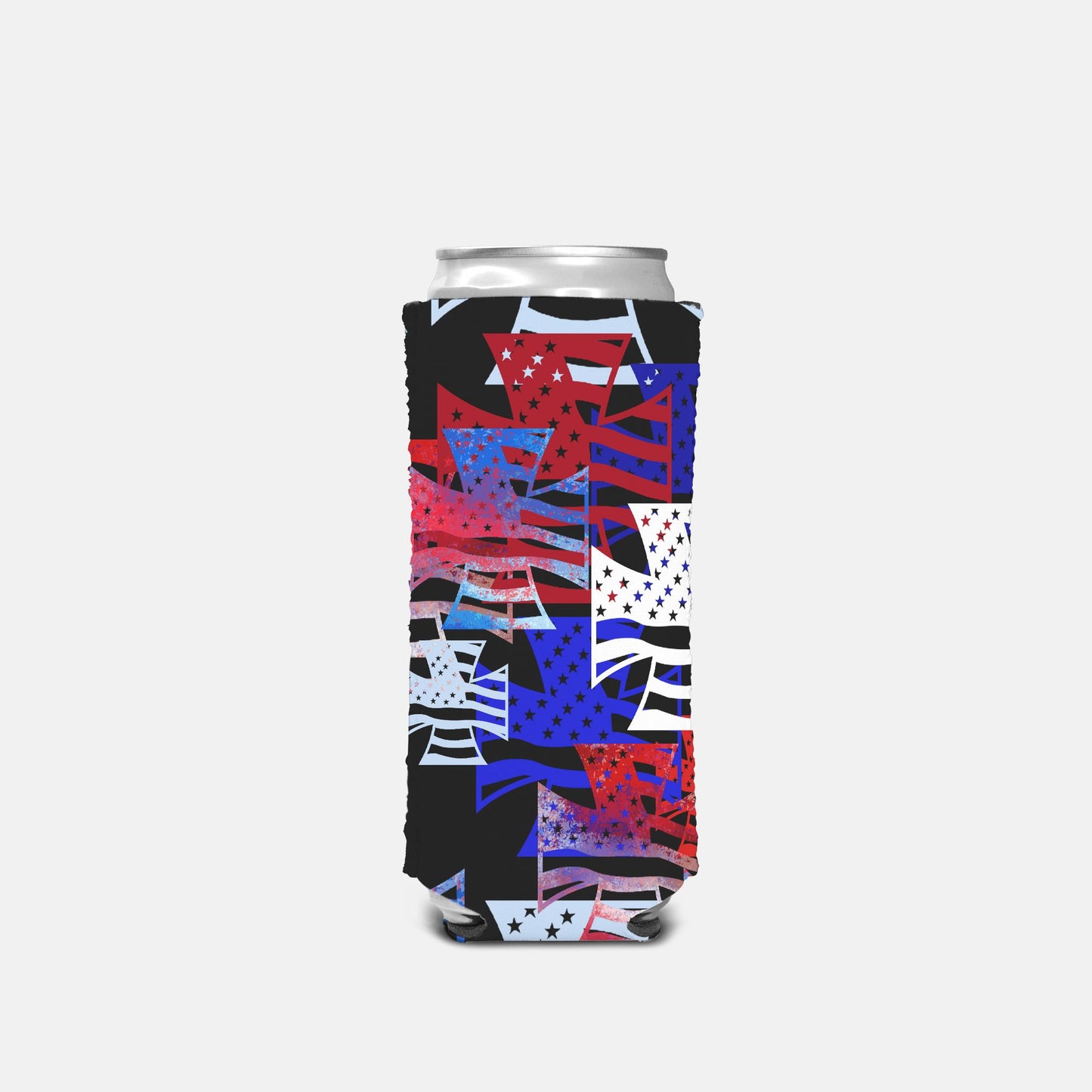 Print On Demand - Slim Can Cooler - "American Iron Cross Graffiti" (RWB)