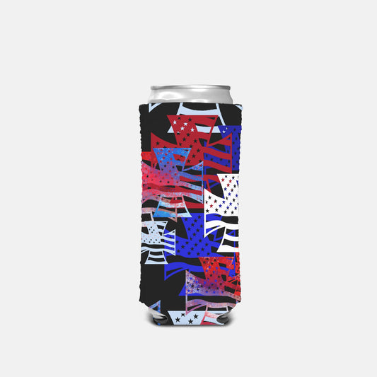 Print On Demand - Slim Can Cooler - "American Iron Cross Graffiti" (RWB)