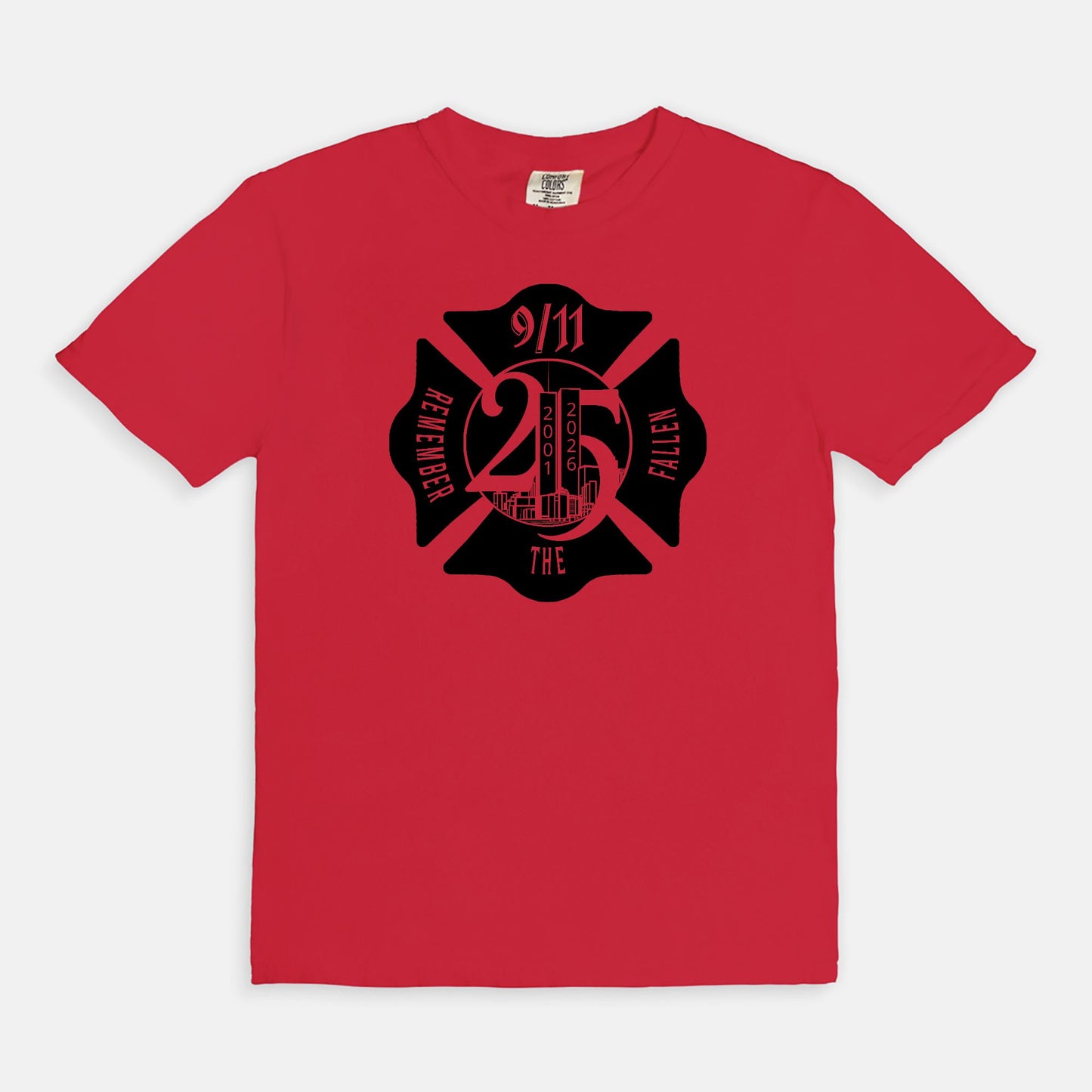 Comfort T-shirt - "Remember the Fallen"(Limited 9/11 25th Year Edition) (Black on Red)