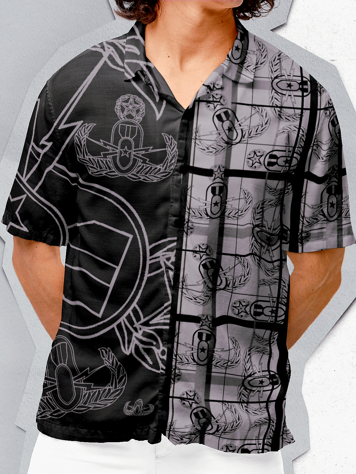 The Crab in Black Hawaiian/Button-up Shirt