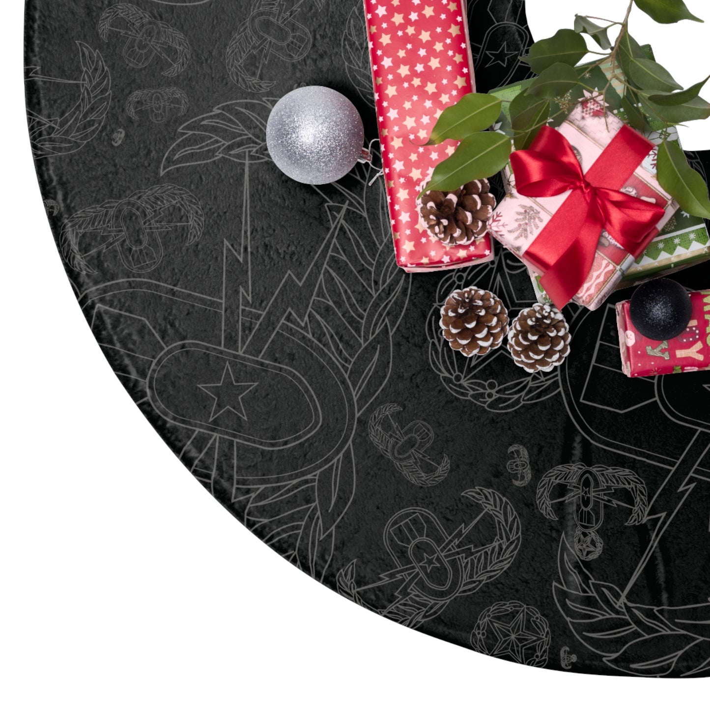 Tree Skirt — "EOD Mixed Badges" (Grey on Black)