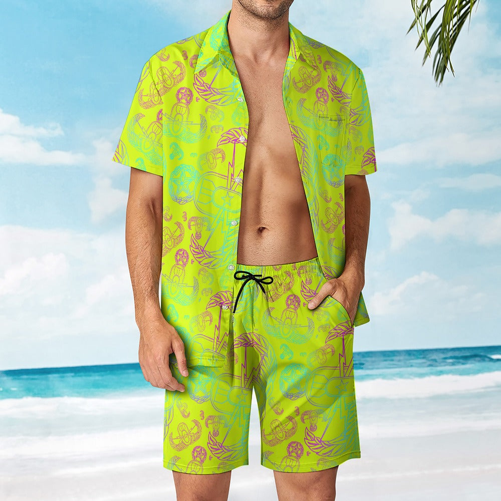 Leisure Beach Suit - "EOD Mixed Badges" (Rainbow on Yellow)