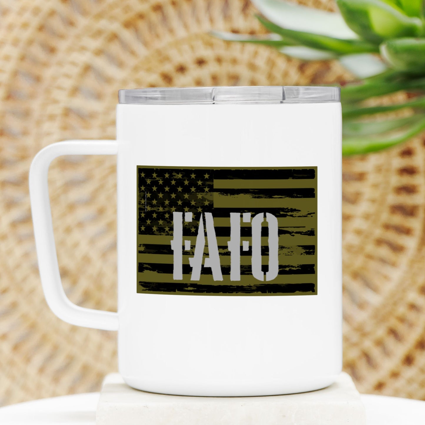 Travel Mug - "FAFO American Flag" (Olive Green)
